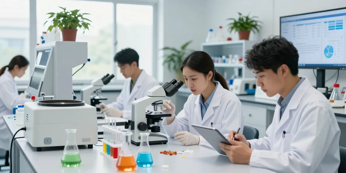 Innovative research team at https://summitresearchsupply.com examining materials in a modern laboratory setting